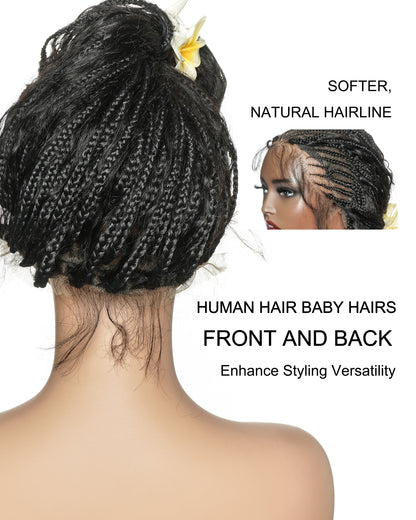 30" 2 Steps Pre Bleached Full lace Cornrow Human Hair Curls Boho Box Braided Wig