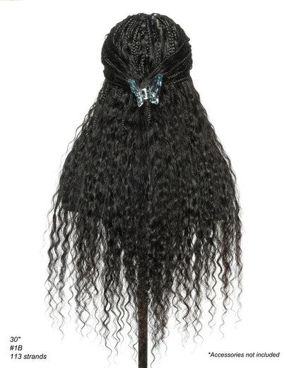 30" 2 Steps Pre Bleached Full lace Cornrow Human Hair Curls Boho Box Braided Wig