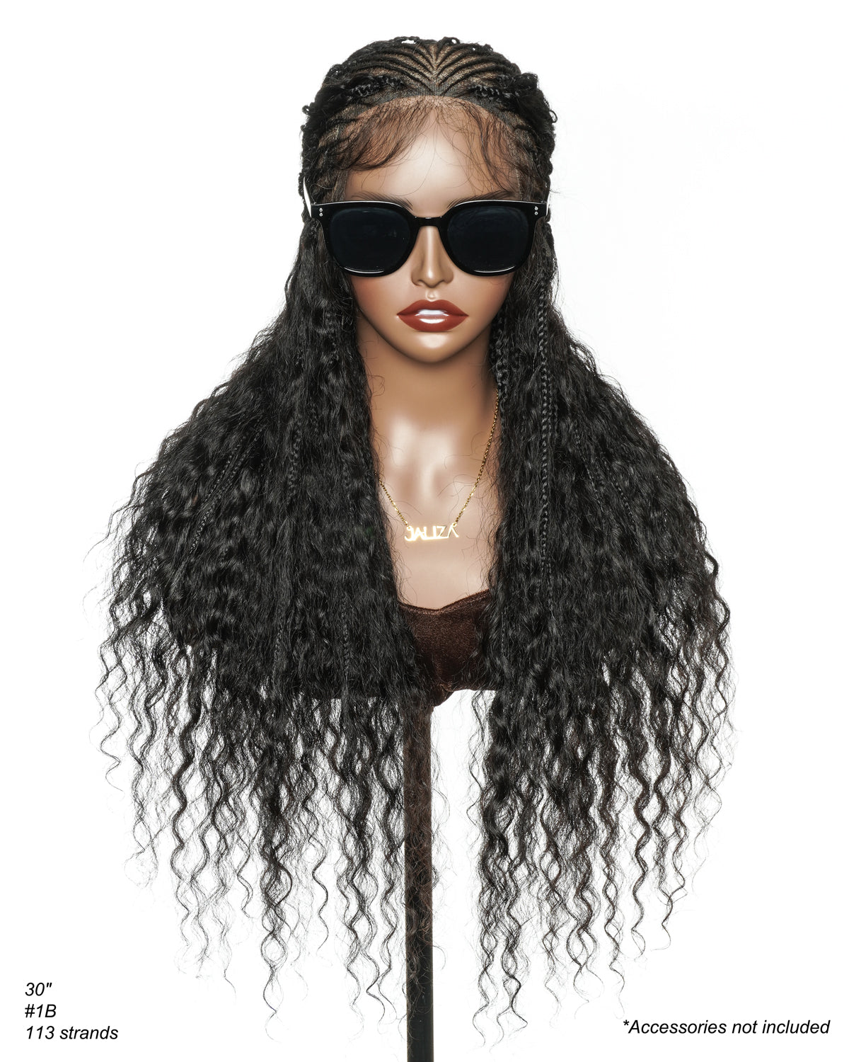 30" 2 Steps Pre Bleached Full lace Cornrow Human Hair Curls Boho Box Braided Wig