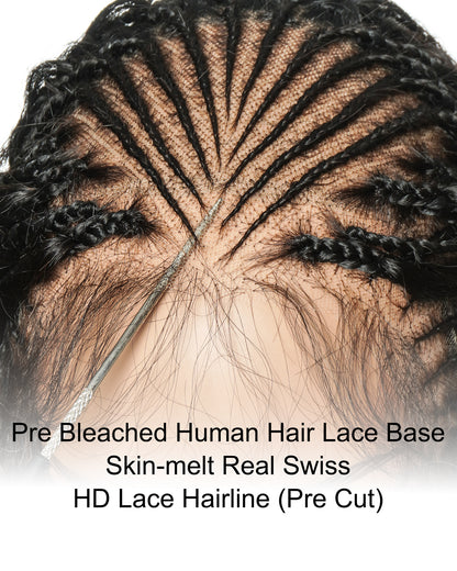 30" 2 Steps Pre Bleached Full lace Cornrow Human Hair Curls Boho Box Braided Wig