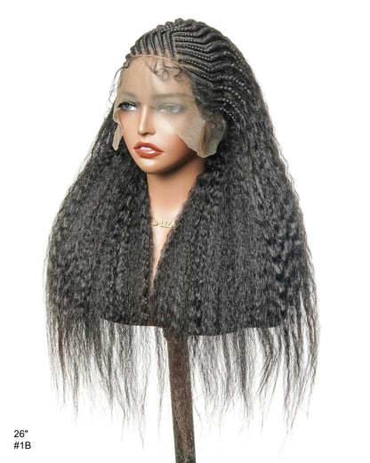 26" Multi Half Cornrow Crown with Extra Full Kinky Human Hair Wig