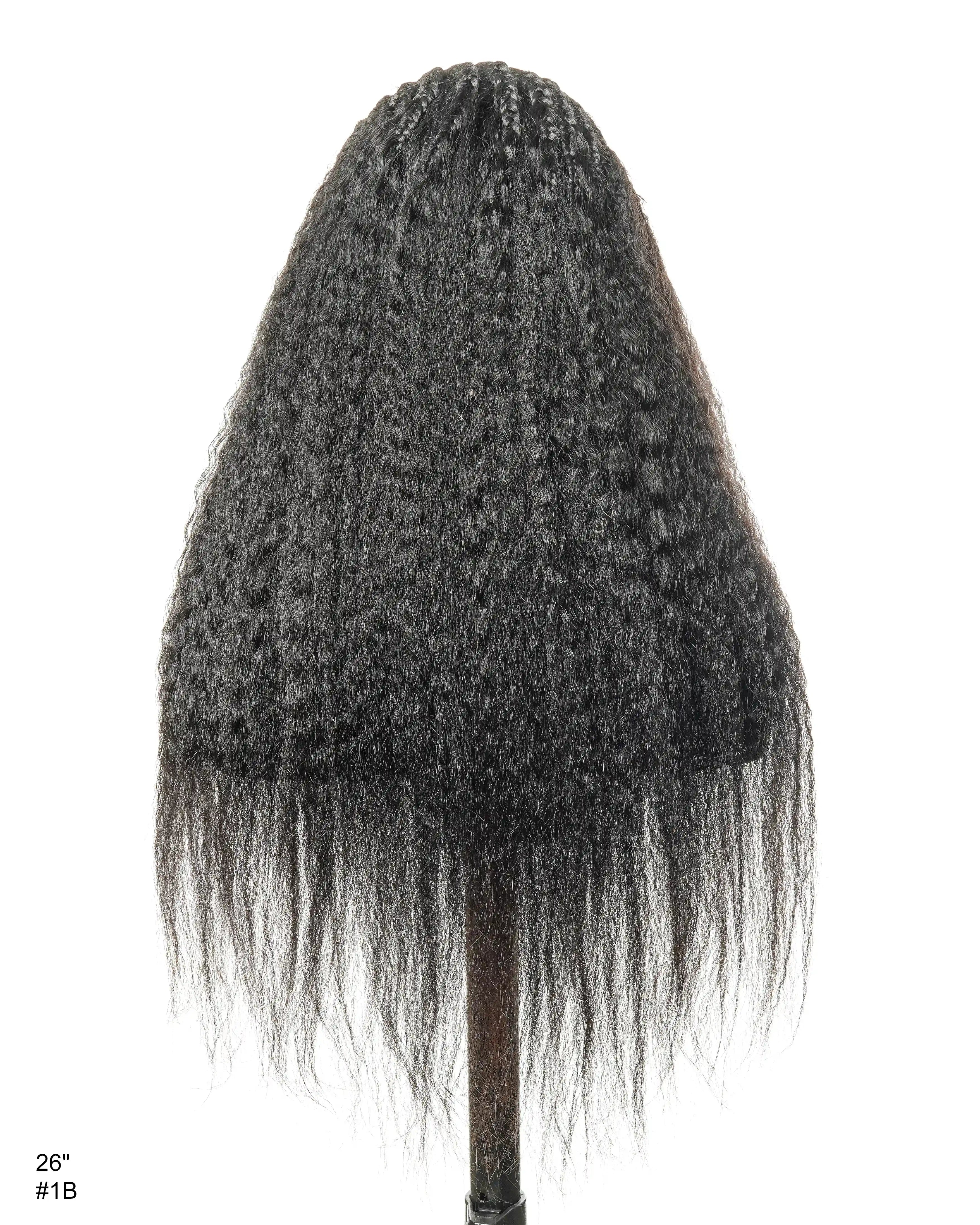 26" Multi Half Cornrow Crown with Extra Full Kinky Human Hair Wig