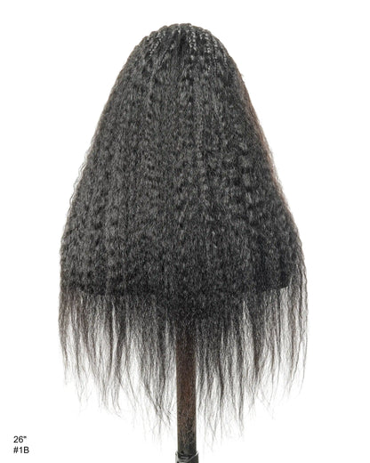 26" Multi Half Cornrow Crown with Extra Full Kinky Human Hair Wig