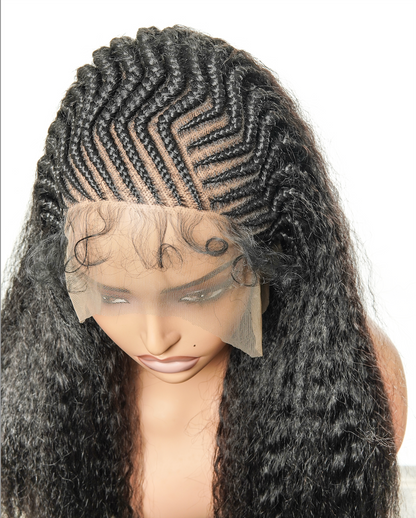 26" Multi Half Cornrow Crown with Extra Full Kinky Human Hair Wig