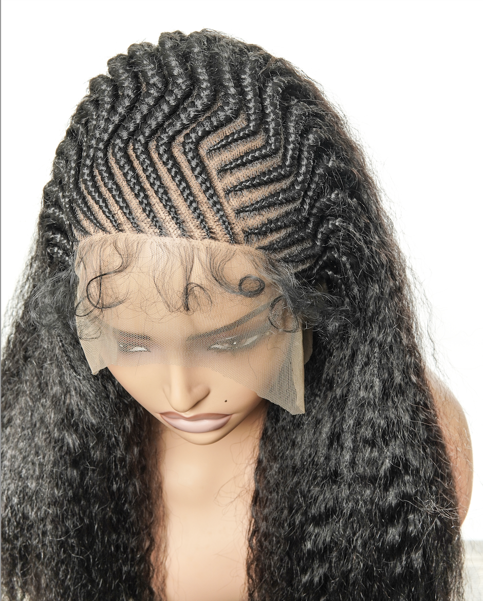 26" Multi Half Cornrow Crown with Extra Full Kinky Human Hair Wig