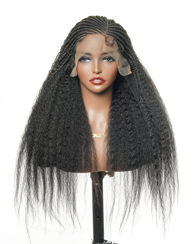 26" Multi Half Cornrow Crown with Extra Full Kinky Human Hair Wig