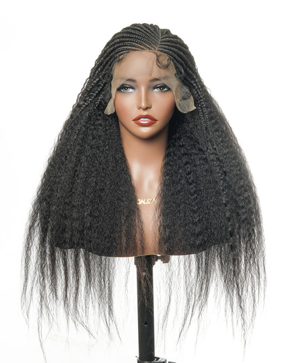 26" Multi Half Cornrow Crown with Extra Full Kinky Human Hair Wig