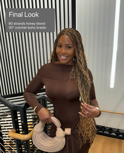 30" Pre Looped Human Hair Crochet Boho Braids 90 Strands (6 Boho Curls)