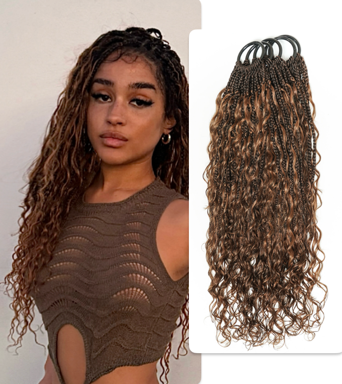 18" Ombre Brown Human Hair Deep Wave Crochet Boho Braids 100 Strands/Pack