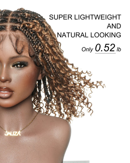 Lulu Bob 12" Pre Bleached Swiss HD Full Lace Knotless Boho Box Wig With Human Hair Curly Wave Boho Curls