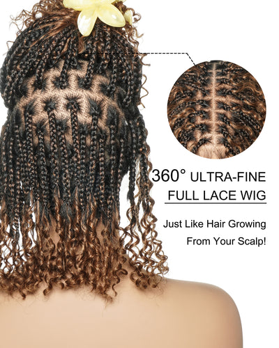 Lulu Bob 12" Pre Bleached Glueless Swiss HD Full Lace Knotless Boho Box Wig With Human Hair Curly Wave Boho Curls