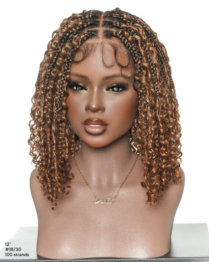 Lulu Bob 12" Pre Bleached Swiss HD Full Lace Knotless Boho Box Wig With Human Hair Curly Wave Boho Curls