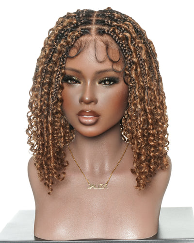 Lulu Bob 12" Pre Bleached Glueless Swiss HD Full Lace Knotless Boho Box Wig With Human Hair Curly Wave Boho Curls