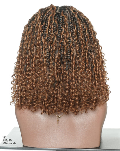 Lulu Bob 12" Pre Bleached Swiss HD Full Lace Knotless Boho Box Wig With Human Hair Curly Wave Boho Curls