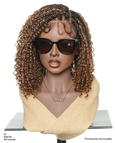 Lulu Bob 12" Pre Bleached Glueless Swiss HD Full Lace Knotless Boho Box Wig With Human Hair Curly Wave Boho Curls