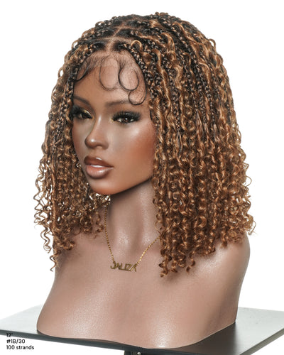 Lulu Bob 12" Pre Bleached Glueless Swiss HD Full Lace Knotless Boho Box Wig With Human Hair Curly Wave Boho Curls