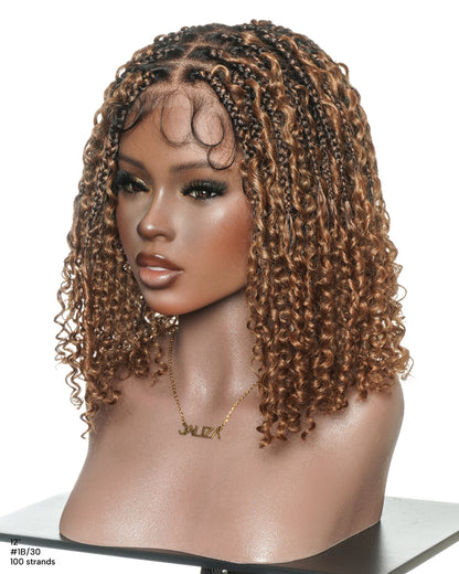 Lulu Bob 12" Pre Bleached Swiss HD Full Lace Knotless Boho Box Wig With Human Hair Curly Wave Boho Curls