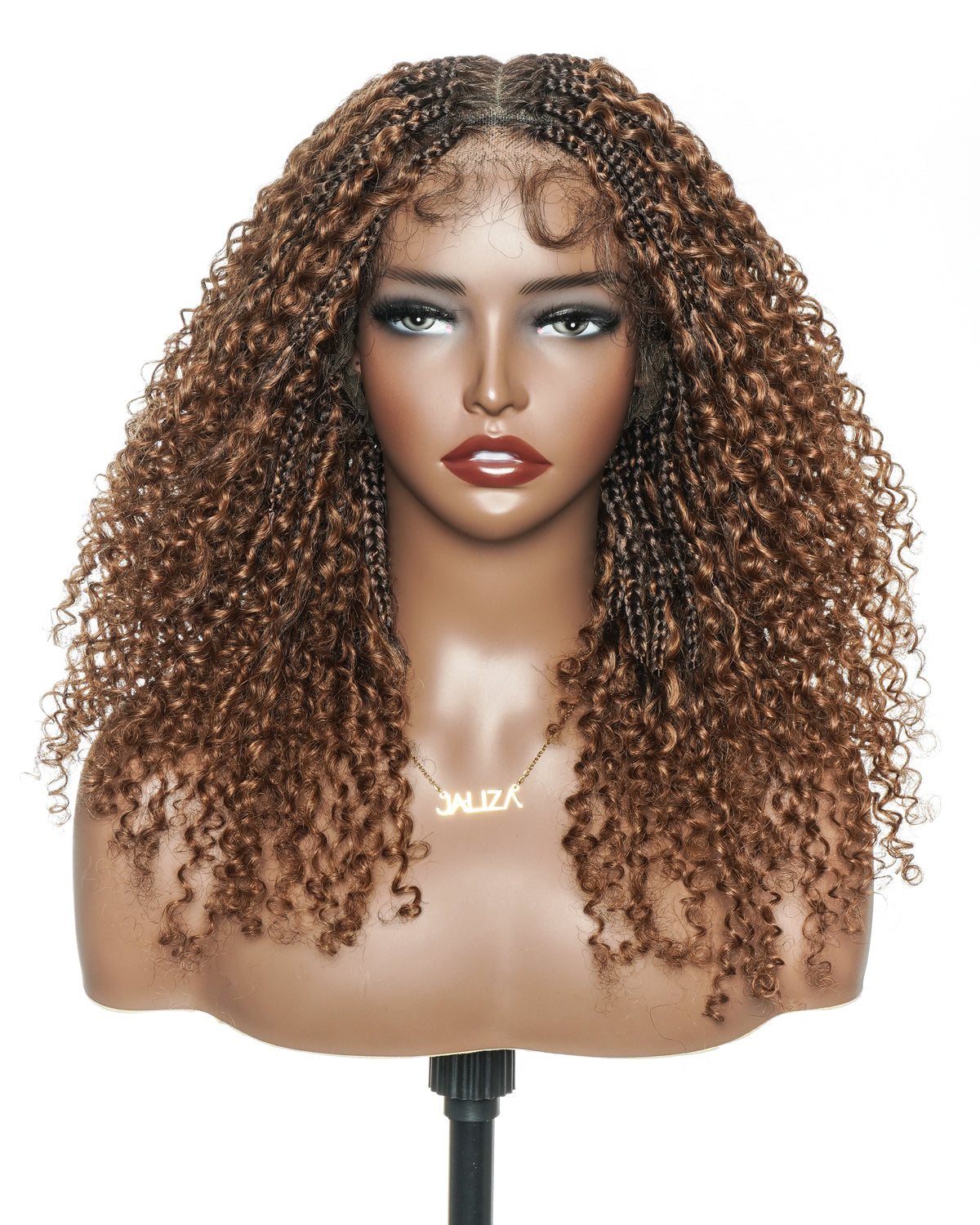 Brown Color Bora Bora 18" Pre Bleached HD Full Lace Human Hair Curly Boho Box Braided Wig