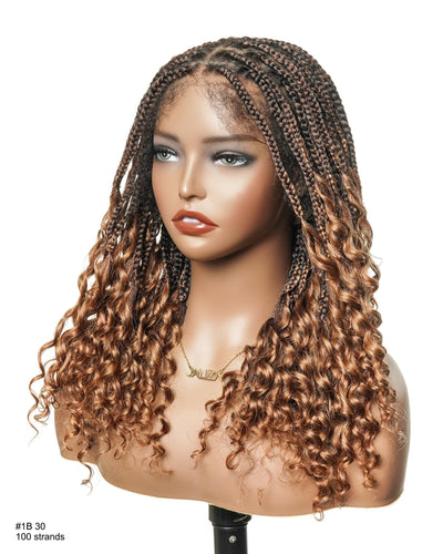 Nina - Small Head Friendly Glueless Braided Wig With Curly Ends (Small Cap Size for Petite Head)