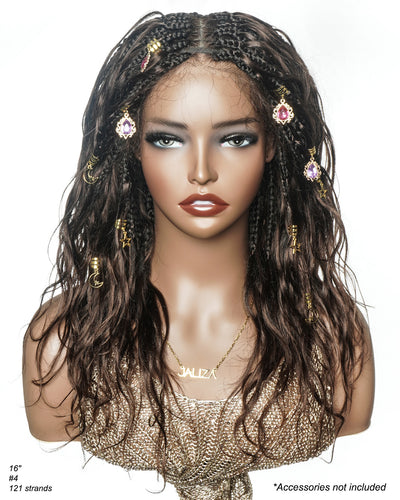 Michelle - Salon-Style Glueless Miracle Braided Wig Pre-Bleached Swiss HD Full Lace Boho Box Braids Bora Bora Human Hair Body Wave Curls