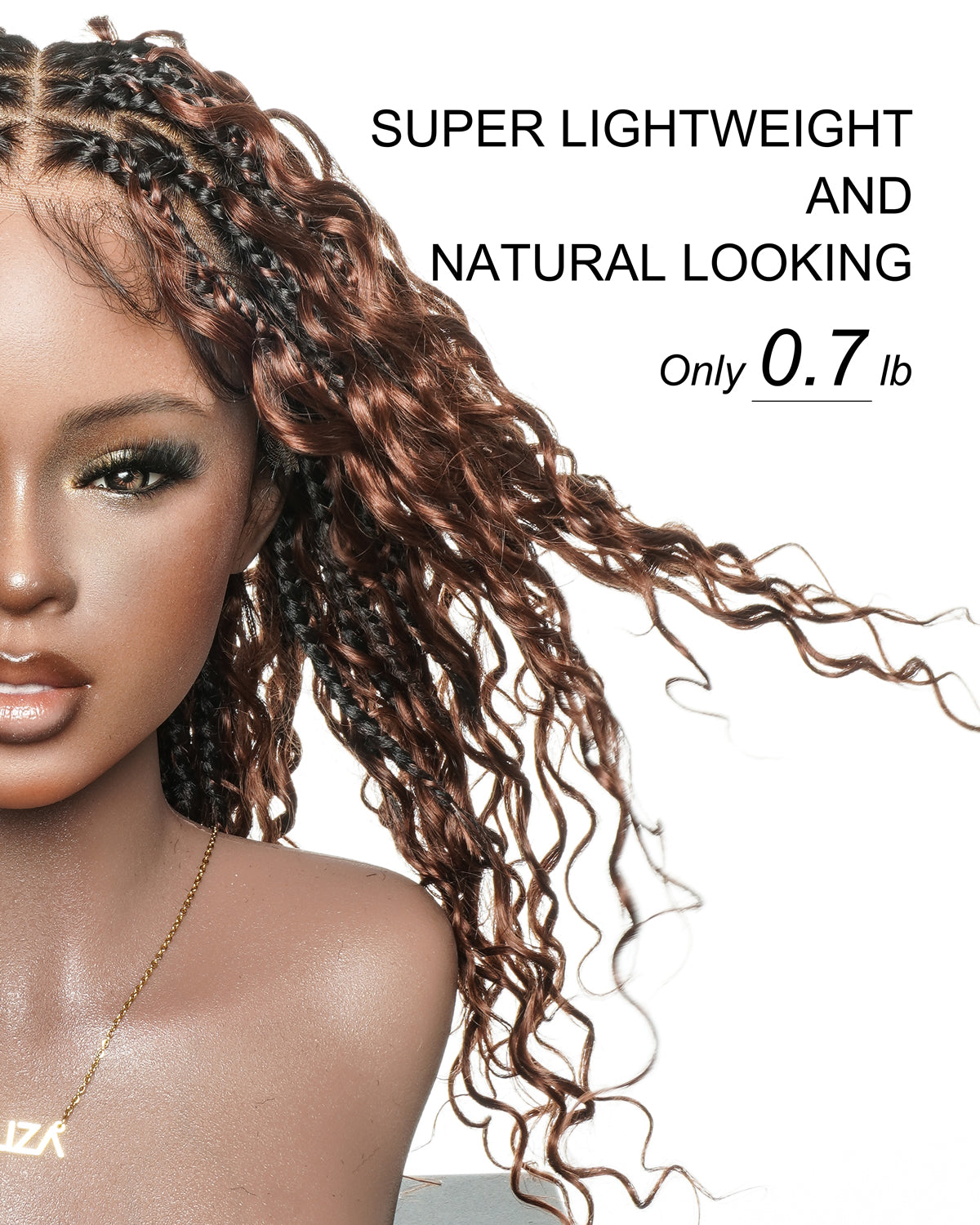 Kiki - 16" Color #33 Dark Auburn Brown Human Hair Curls Boho Box Braided Wig