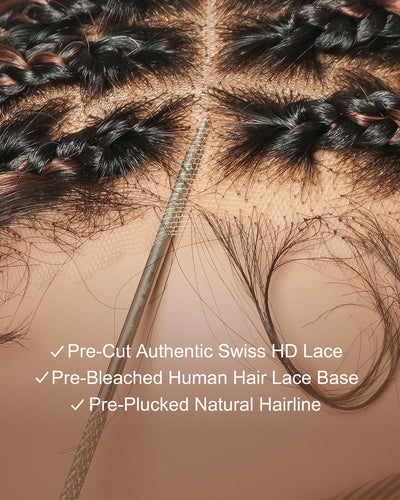 Kiki - 16" Color #33 Dark Auburn Brown Glueless Human Hair Curls Boho Box Braided Wig