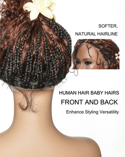 Kiki - 16" Color #33 Dark Auburn Brown Glueless Human Hair Curls Boho Box Braided Wig
