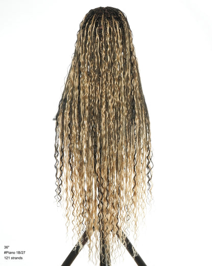 36" Boho Braided Full Lace Wig - HD Swiss Lace & Human Hair Curls - 1B/27 Blend