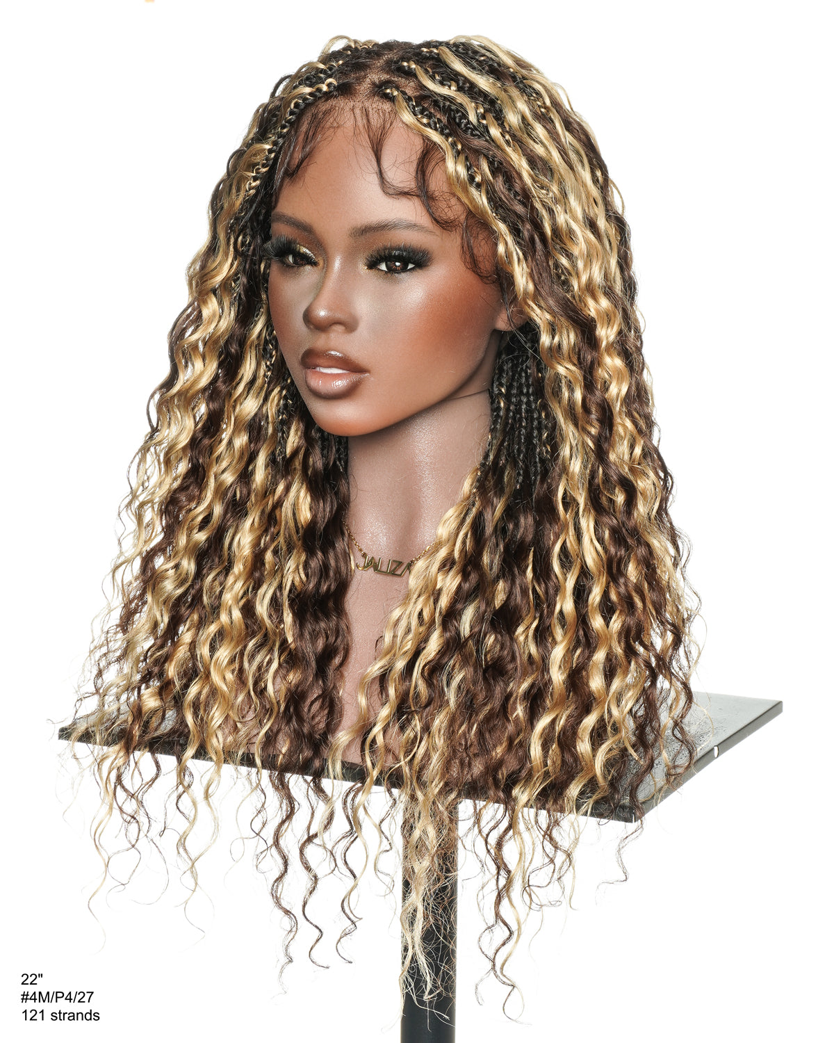 Tiana - 22" Bora Bora Dark Brown #4 Pre Bleached Human Hair Curls HD Full Lace Boho Box Braided Wig