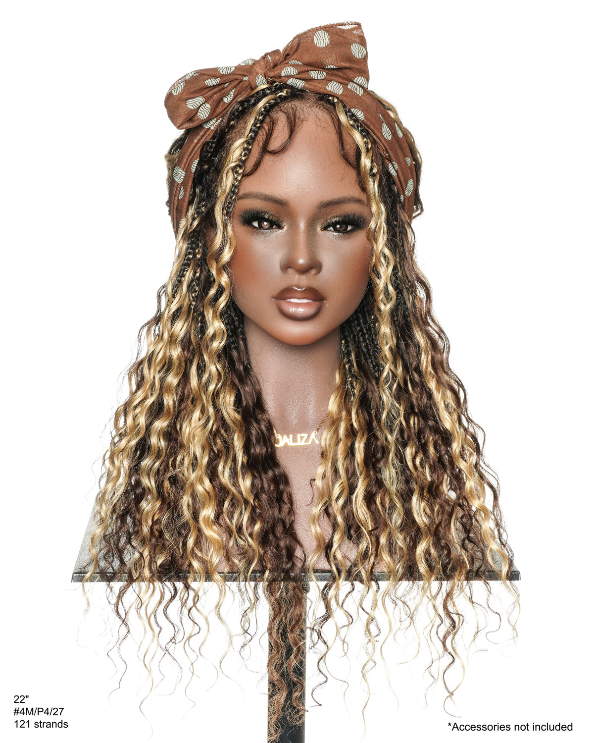 Tiana - 22" Bora Bora Dark Brown #4 Pre Bleached Human Hair Curls HD Full Lace Boho Box Braided Wig