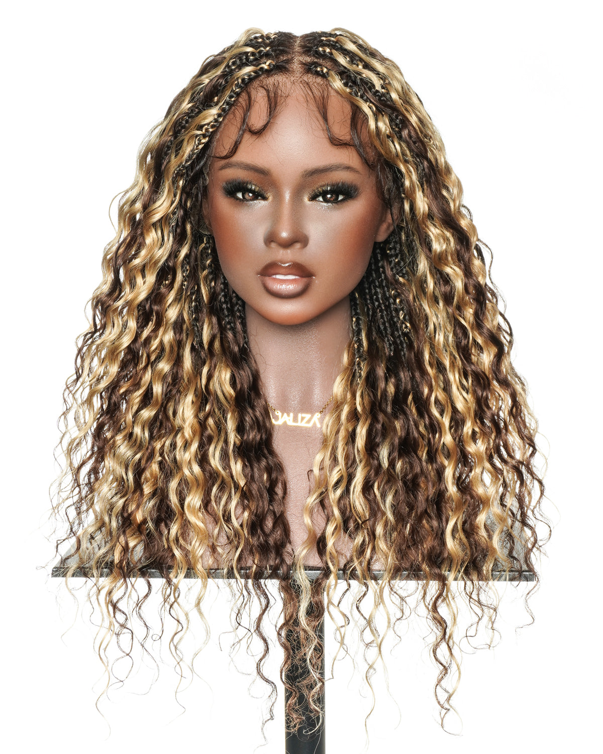 Tiana - 22" Bora Bora Dark Brown #4 Pre Bleached Human Hair Curls HD Full Lace Boho Box Braided Wig