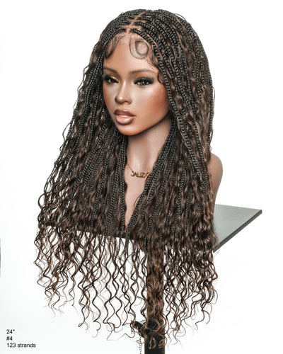 Kiki -  24" Pre Bleached Human Hair Lace Base Swiss HD Full Lace Human Hair Curls Boho Box Braided Wig