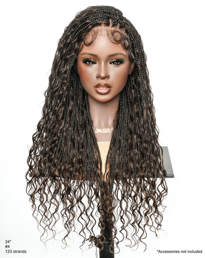 Kiki -  24" Pre Bleached Human Hair Lace Base Swiss HD Full Lace Human Hair Curls Boho Box Braided Wig"