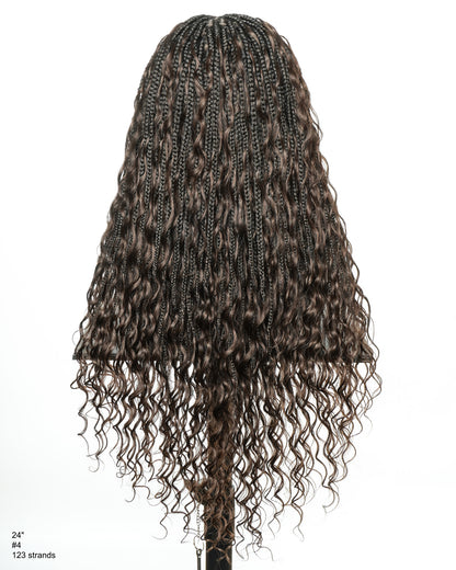 Kiki -  24" Pre Bleached Human Hair Lace Base Swiss HD Full Lace Human Hair Curls Boho Box Braided Wig"