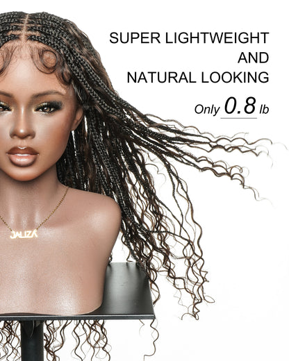 Kiki -  24" Pre Bleached Human Hair Lace Base Swiss HD Full Lace Human Hair Curls Boho Box Braided Wig"