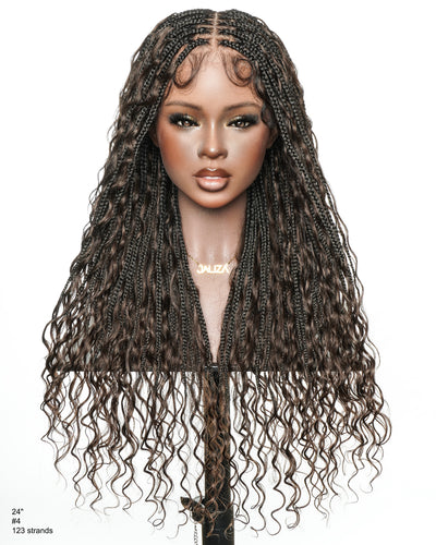 Kiki -  24" Pre Bleached Human Hair Lace Base Swiss HD Full Lace Human Hair Curls Boho Box Braided Wig
