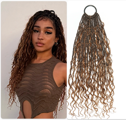 18" Ombre Brown Human Hair Deep Wave Crochet Boho Braids 100 Strands/Pack