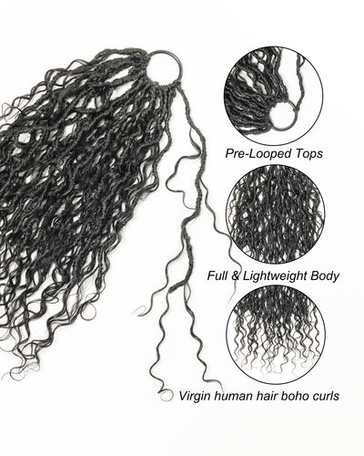 18" Pre Looped Crochet Boho Locs With Human Hair Boho Curls 80 Strands/Pack (5 boho curls)