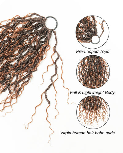 18" Pre Looped Crochet Boho Locs With Human Hair Boho Curls 80 Strands/Pack (5 boho curls)