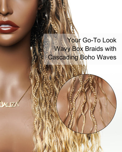 Wavina - 24 Inches Wavy Box Braids with Human Hair Cascading Boho Waves Boho Box Braided Wig
