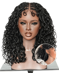 Nami - Drawstring Cap Water Wave Human Hair Curls Pre Bleached HD Full Lace Knotless Boho Box Braided Wig