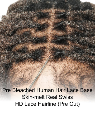 18" Soft And Distressed Faux Locs Pre Bleached Swiss HD Full Lace Wig
