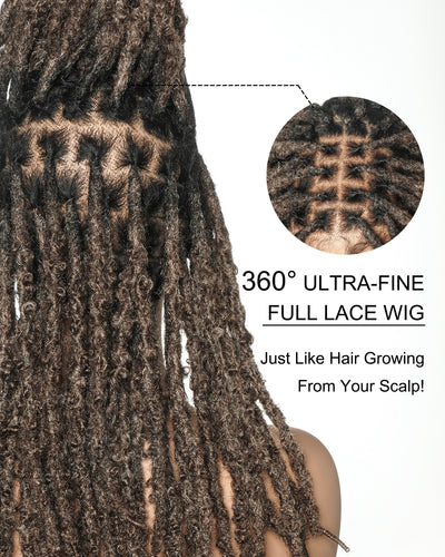 18" Soft And Distressed Faux Locs Pre Bleached Swiss HD Full Lace Wig