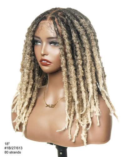 18" Soft And Distressed Faux Locs Pre Bleached Swiss HD Full Lace Wig