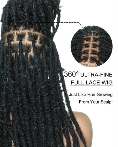 18" Soft And Distressed Faux Locs Pre Bleached Swiss HD Full Lace Wig