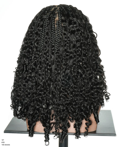 16" Finger Roll Swiss HD Full Lace Boho Box Braided Wig With Human Hair Boho Curls
