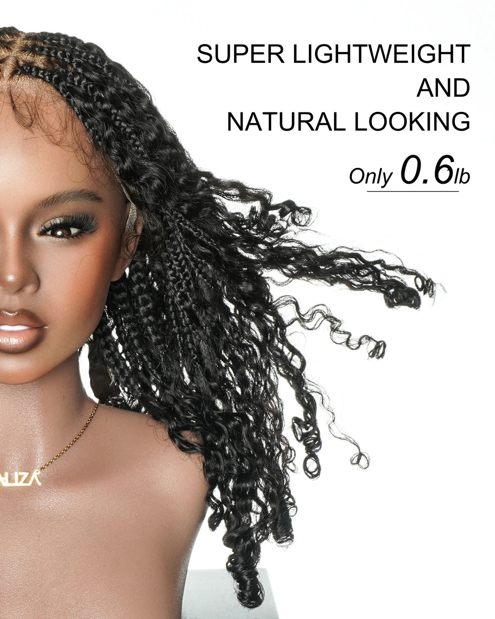 16" Finger Roll Swiss HD Full Lace Boho Box Braided Wig With Human Hair Boho Curls