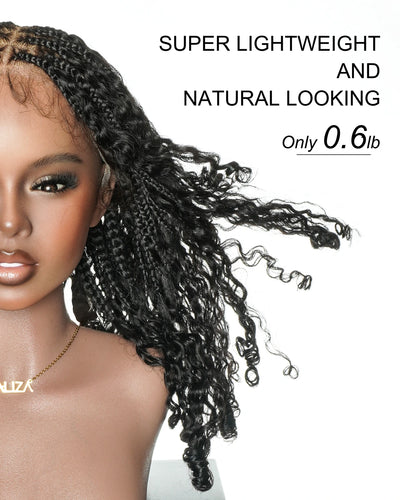 16" Finger Roll Swiss HD Full Lace Boho Box Braided Wig With Human Hair Boho Curls
