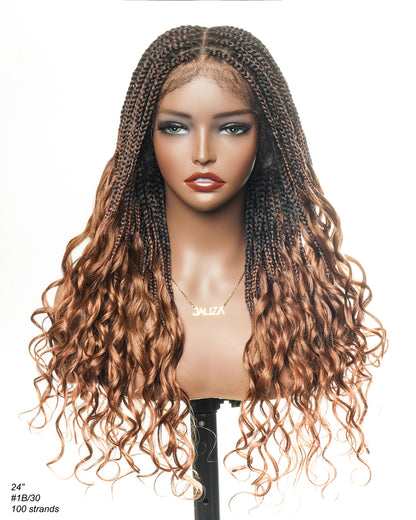 24" Pre Bleached Human Hair Full Lace HD Knotless Box Braided Wig With Human Hair Curly Ends