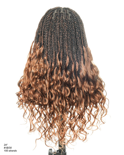 24" Pre Bleached Human Hair Full Lace HD Knotless Box Braided Wig With Human Hair Curly Ends